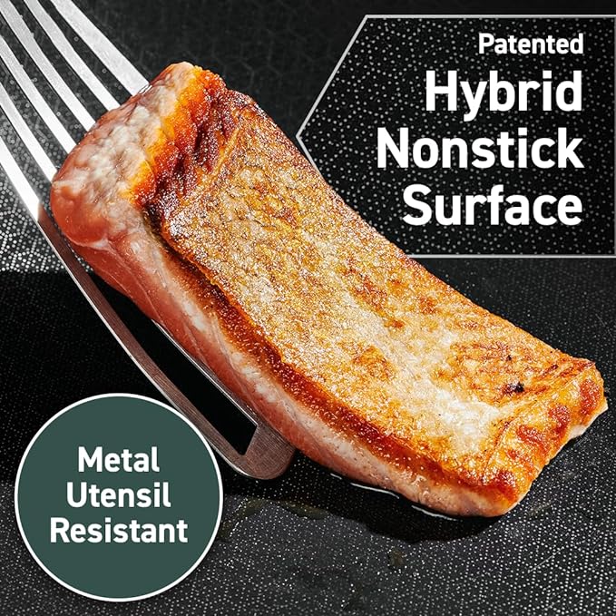 HexClad Hybrid Nonstick 7-Quart Sauté Pan with Tempered Glass Lid, Chicken Fryer, Stay-Cool Handles, Dishwasher-Friendly, Oven-Safe Up to 900°F, Induction Ready, Compatible with All Cooktops
