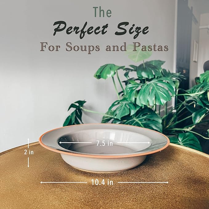 Mora Ceramic Wide Rimmed Soup Bowl 25oz, Set of 4 - For Pasta, Italian, Spaghetti, Dipping Bread, Fancy Dinner etc. Large Plate/Bowls Hybrid For Everyday & Restaurant Use, Flat Rim - Assorted Neutrals