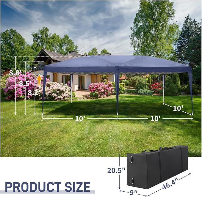 Outvita 10x20ft Pop Up Canopy Tent, Outdoor Instant Shelter Folding Canopy with 4 Side Walls and Carry Bag for Commercial Events, Party, Backyard BBQ, Camping Blue