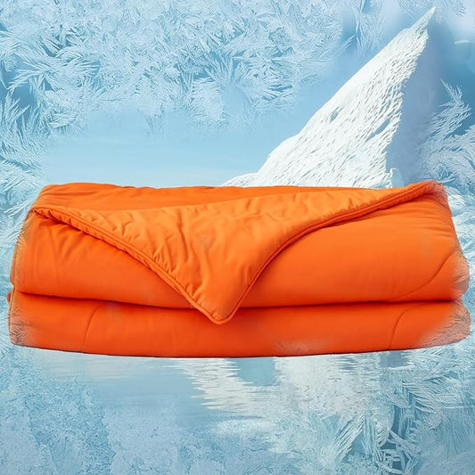 MorroMorn Cooling Comforter for Hot Sleepers & Night Sweats - IceyRest Cold Touch Technology, Lightweight Summer Blanket Breathable Silk Smooth (Orange, Full Queen Size 90"x90")