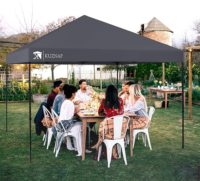 12’x12’ Pop up Canopy Tent Patented EZ Set up Instant Outdoor Canopy with Wheeled Carry Bag Bonus 4 Weight Sandbags, 8 Stakes and 4 Ropes， Grey