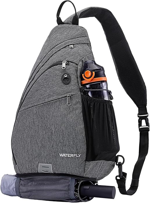 WATERFLY Large Crossbody Sling Bag: Over Shoulder Backpack Daypack Casual Cross Chest Side Pack
