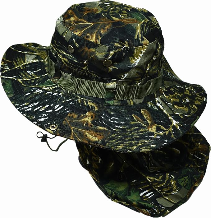 Glory Max Bucket Boonie Hat with Neck Flap Cover Sun Safari Wide Brim Fishing Garden Hiking Cap (Green Mix)