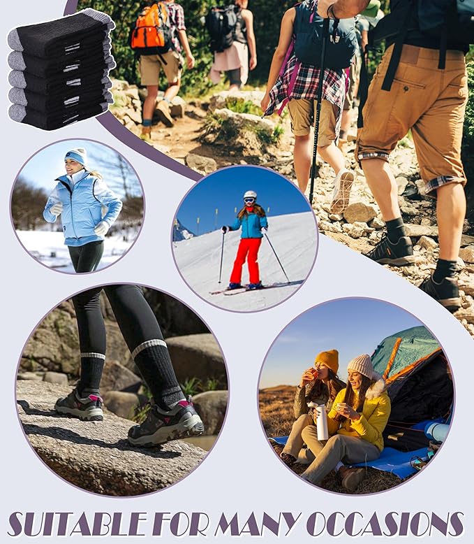 DYW Womens Merino Wool Hiking Socks Thermal Warm Winter Boot Crew Socks Cushion Work Walking Gift Socks 5 Pairs