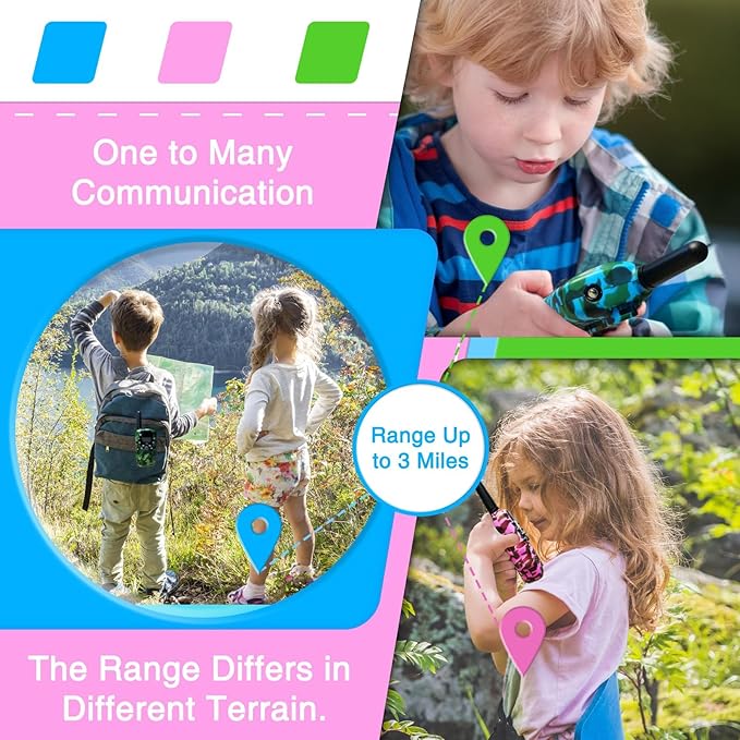 Walkie Talkies for Kids, Walkie Talkie Toys for Girls Boys, Outdoor Toys for Ages 4-8-12, Built-in Flashlight, 22 Channels, Birthday Gifts for 3 4 5 6 7 8 9 10 Year Old Girl Boys (Camo, 3Pack)
