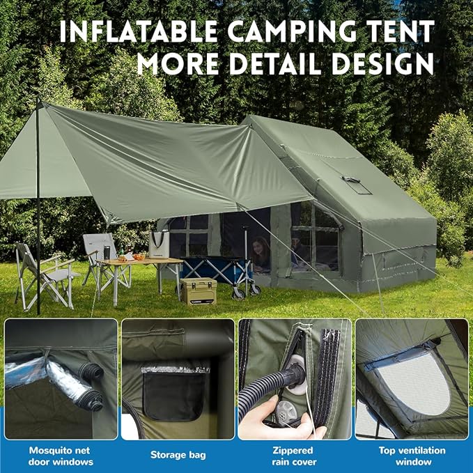 Inflatable Camping Tent with Pump, 4 Season Inflatable Tents for Camping, Inflatable House Tent Waterproof Easy Setup Glamping Tent