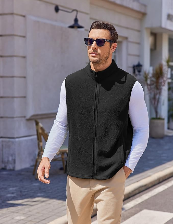 COOFANDY Mens Polar Fleece Vest Lightweight Sleeveless Jacket Warm Zip up Outerwear Vests with Zipper Pockets for Hiking