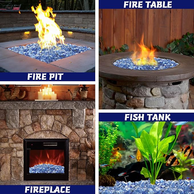 Firepit Glass Beads 20 Pounds, Cobalt Blue Fire Glass for Propane FirePit, Fireplace and Outdoor Decorative, 1/4 Inch Reflective Fire Rocks