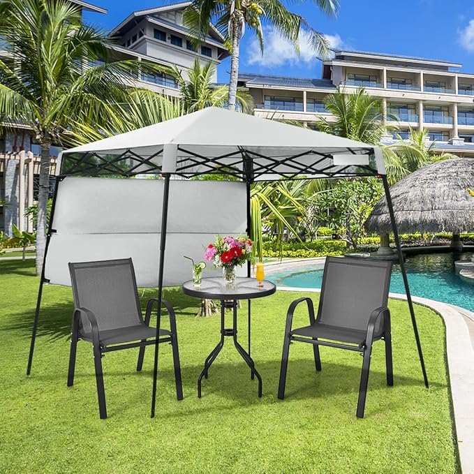 Tangkula 7x7 Ft Pop Up Canopy, Slant Leg Outdoor Tent with Carry Bag & 4 Stakes, Compact Portable Canopy Tent for Hiking Camping Fishing & Picnic, 7x7 Base, 6x6 top