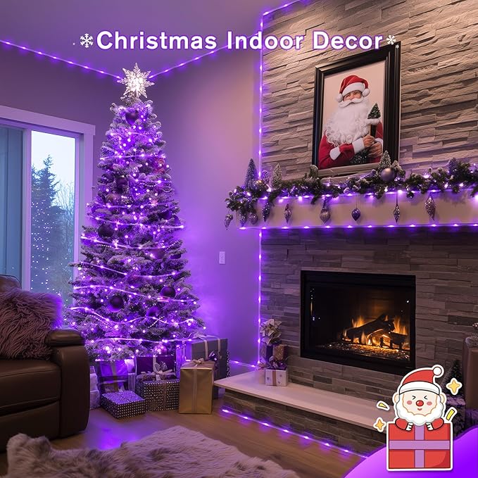JMEXSUSS 200 LED Purple Solar Christmas Lights, 66 ft Rope Lights Outdoor Waterproof, PVC Tube Purple Christmas String Lights for Party Tree Fence Christmas