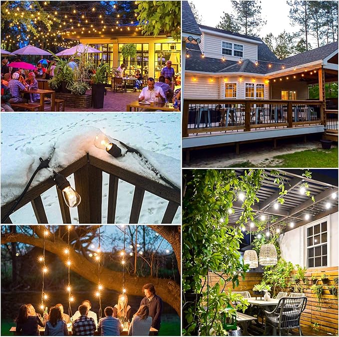 Mlambert 3 Color Outdoor LED Dimmable String Lights for Patio with Remote, Plug in 48FT Waterproof Shatterproof Edison Bulb Lights for Bistro Pergola