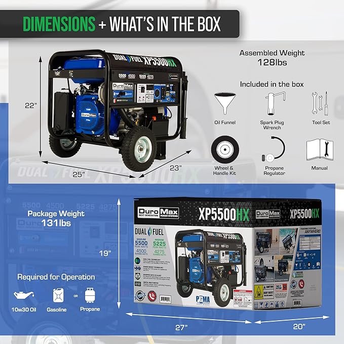 DuroMax XP5500HX 5,500-Watt Dual Fuel Portable Generator - Gas & Propane, Electric Start, RV & Emergency Ready