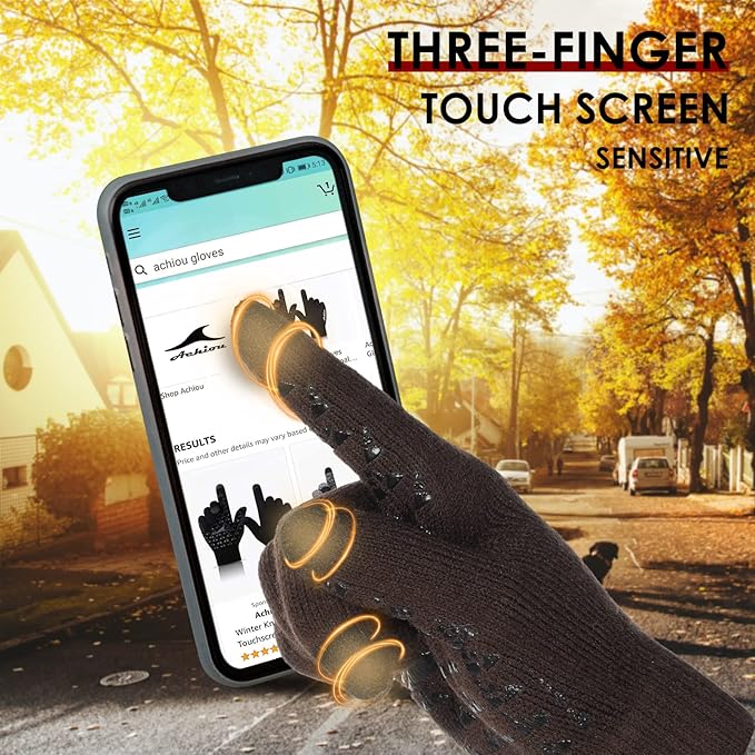 Achiou Winter Gloves, Glove for Men Women, Upgraded Touch Screen Texting Warm Running with Thermal Soft Knit Lining