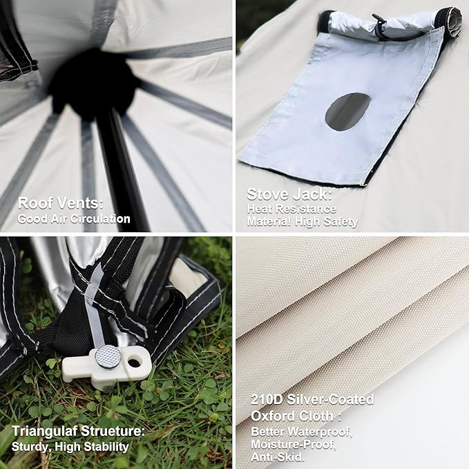 9.8 * 9.8 * 6.6 FT Yurt Tent 2-4 Person Glamping Bell Tent, 4 Seasons for Camping Tents withBreathable Waterproof Design and Stove Jack, for Family Camping Outdoor Hunting Party