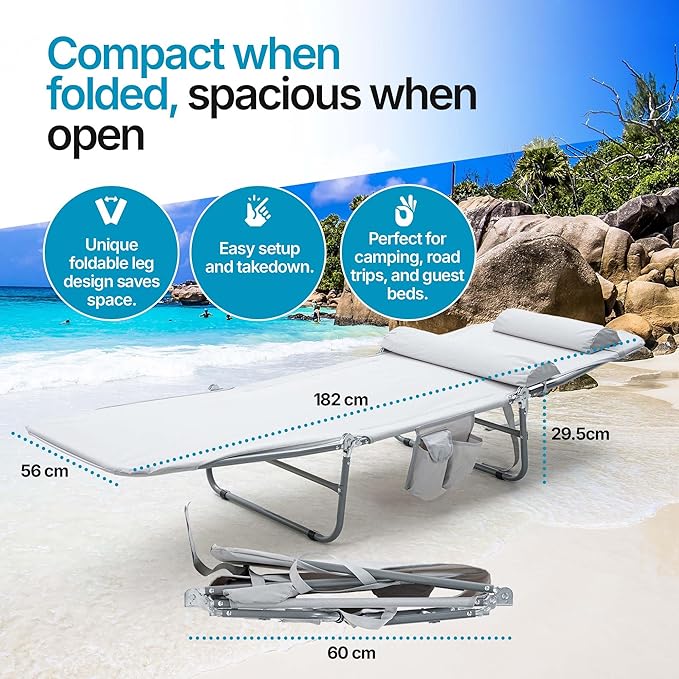 NIXSCALINO Lounge Chair | Adjustable Recliner with Foldable Leg Part | Lightweight Aluminum Frame | Ergonomic Cushioning | cot for Camp | Perfectly Suite for Beach, Outdoor Camping