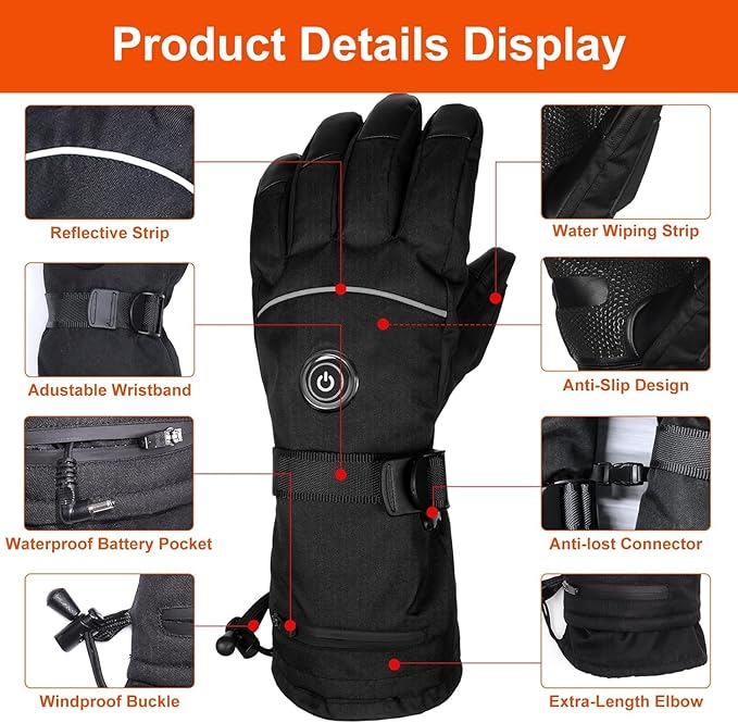 Heated Gloves, 5V 6000mAh Rechargeable Heated Gloves for Men Women, Waterproof & Upgrade Non-Slip Electric Heating Glove for Motorcycling, Hunting, Skiing, Outdoor Work