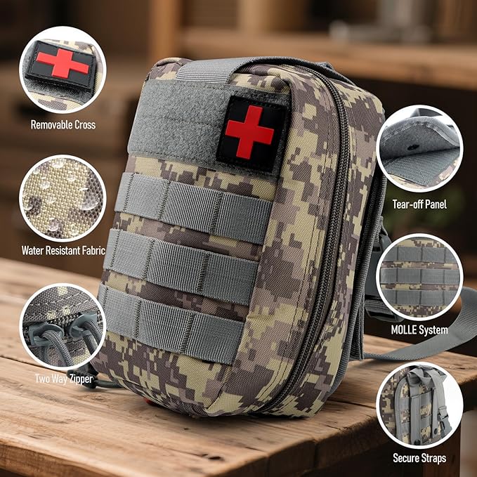 Tactical First aid kit for Outdoor 119 Pcs, First Aid Supplies Emergency Trauma Bag, Survival First Aid Kit for Outdoor Camping Hiking Backpacking and Travel