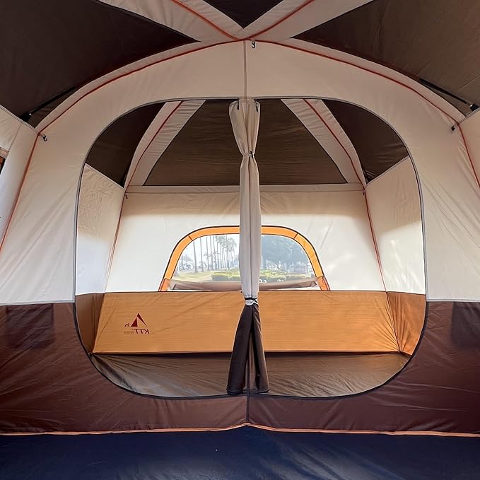 KTT Extra Large Tent 6-10-12-14 Person(A),Family Cabin Tents,2 Rooms,3 Doors and 3 Windows with Mesh,Straight Wall,Waterproof,Double Layer,Big Tent for Outdoor,Picnic,Camping,Family Gathering