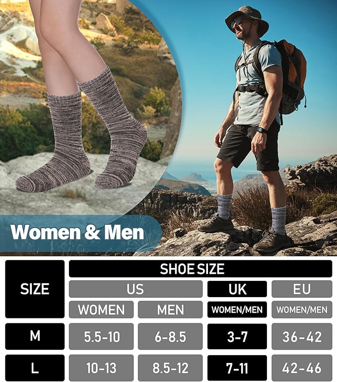 LANLEO Merino Wool Hiking Socks for Women Men Thermal Extra Thick Winter Warm Comfy Cushioning Crew Boot Socks 4 Pairs