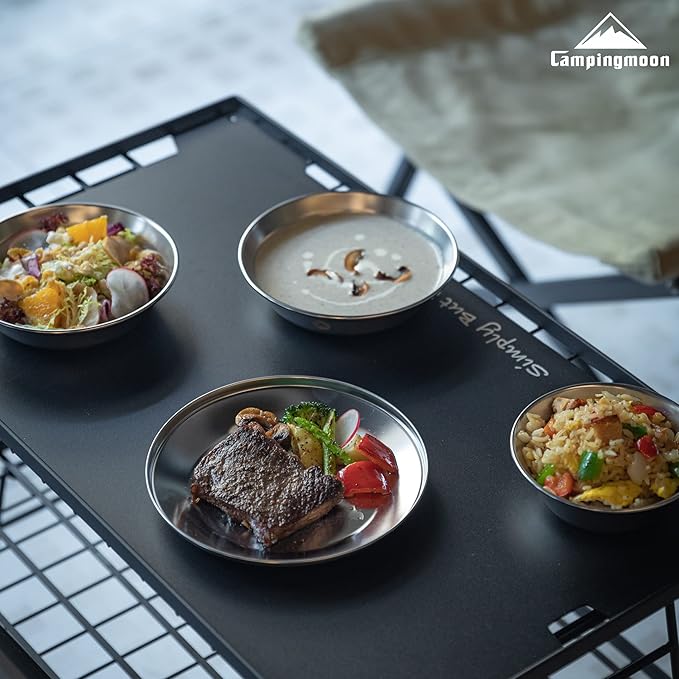 CAMPINGMOON Camping Plates Set Stainless Steel Dishwasher Safe Kitchenware S395