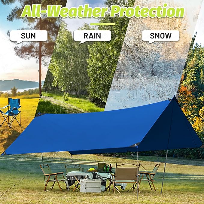 10 MIL Heavy Duty PVC Tarp - Waterproof, Ripproof & UV Resistant Blue Cover for Truck, Boat, Camping, Outdoor Use (6'x8')