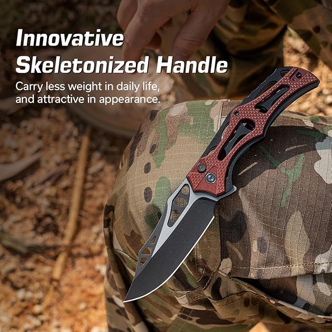 CIVIVI Pocket Knife for Men, Biophase Flipper Tactical Folding Knife, 3.48" Nitro-V Blade Aluminum with G-10 Handle, Lightweight Skeletonized EDC Knife for Camping Hunting, C23083C-1 (Burgundy)