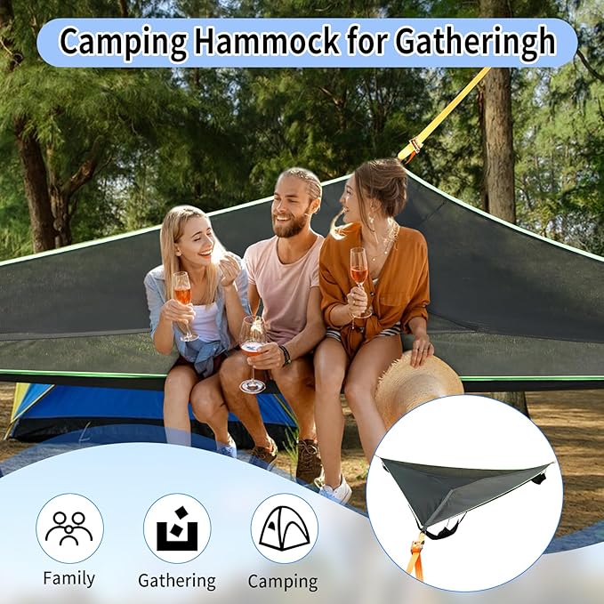 Triangle Camping Hammock, 13 Ft Giant Comfortable Hammocks for Outside, Ratches and Straps Included, Outdoor Hammock Max 1100 Lbs for 3 to 6 Adult Capacity for Party, Gathering