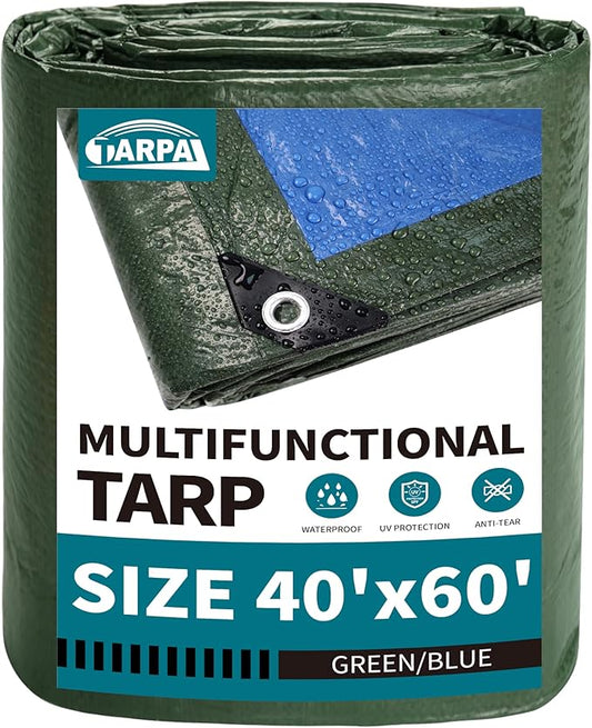 TARPAL 40x60 Feet Green Tarp Waterproof Multipurpose Protective Cover All Purpose Outdoor Poly Tarps Cover for Swimming Pool, Roof Waterproofing,Boat, car, Camping, firewood,Outdoor Furniture,etc