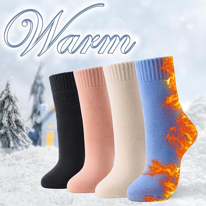 HUGSWEET Thermal Winter Socks for Women Extra Thick Insulated Heated Slipper Socks for Cold Weather 4 Pairs (Multicolor)