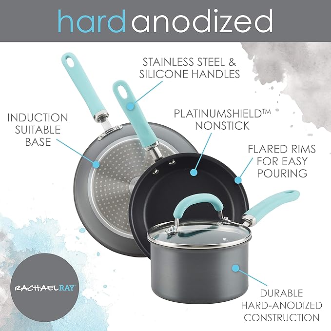 Rachael Ray Create Delicious Deep Hard Anodized Nonstick Frying Pan / Fry Pan / Hard Anodized Skillet - 12.5 Inch, Gray