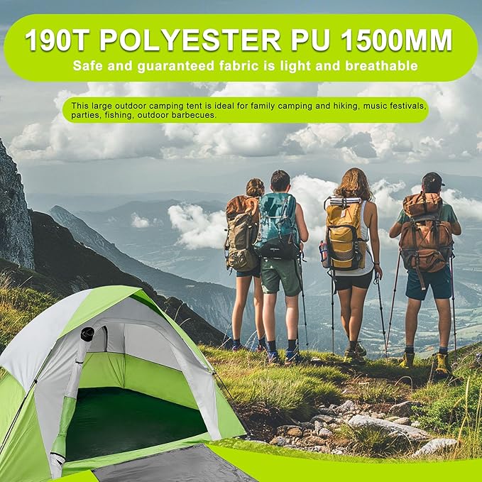 4 Person Dome Camping Tent, Double Layer Waterproof, Removable Rain Fly, for Outdoor Hiking, Fishing