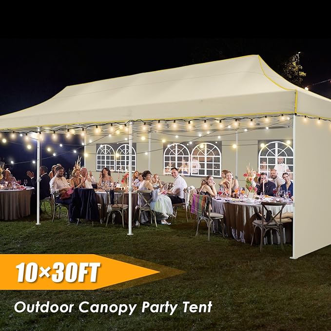 HOTEEL Tents for Parties 10x30 Heavy Duty Pop Up Canopy Tent with 5 Sidewalls&Wheeled Bag, Commercial Event Party Tent Wedding Instant Canopy Waterproof, UV 50+, Upgraded Thicked Hexagonal Legs, Khaki