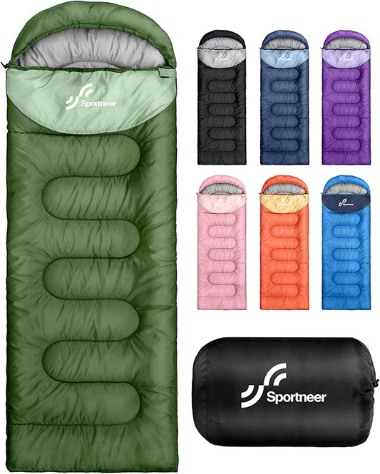 Sportneer Sleeping Bags for Adults, Warm & Cold Weather Sleeping Bag for Adults Kids Boys Girls - Lightweight Compact Camping Gear Equipment, Traveling, Backpacking, Hiking