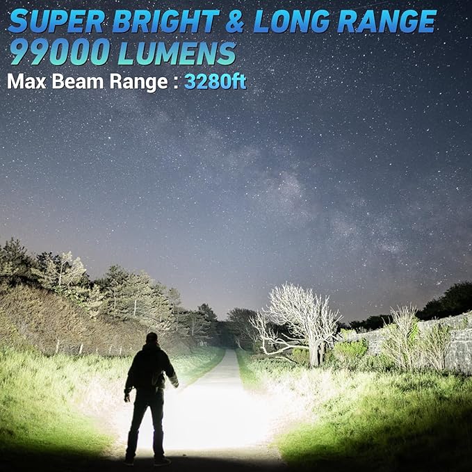 Rechargeable LED Flashlights High Lumen,99,000 Lumens Super Bright Flashlight,Powerful Flash Light 5 Modes for Home Outdoor Camping Hiking