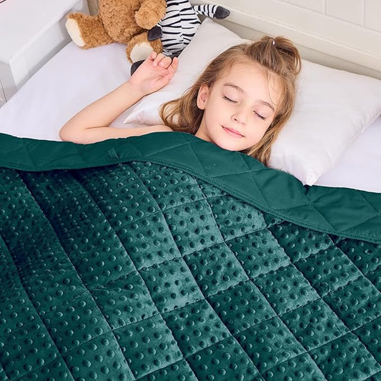 Weighted Blanket Kids (7lbs, 40"x60" Throw Size) - Breathable Minky Heavy Blanket for 60-90lbs with Premium Glass Beads - Soft Thick Blankets for All-Season Sleeping Comforter - Green
