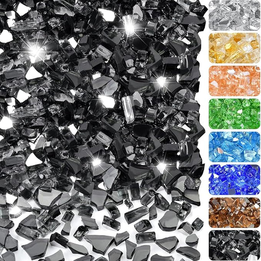 20 Pounds Fire Glass 1/4 Inch High Reflective Tempered Firepit Glass Rocks for Fireplace, Fire Pit Table, Fire Bowl and Landscaping (Onyx Black)
