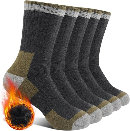 BESTENA Merino Wool Hiking Socks for Men 5 Pairs Thermal Warm Winter Thick Cushion Moisture Wicking Crew Boot Socks