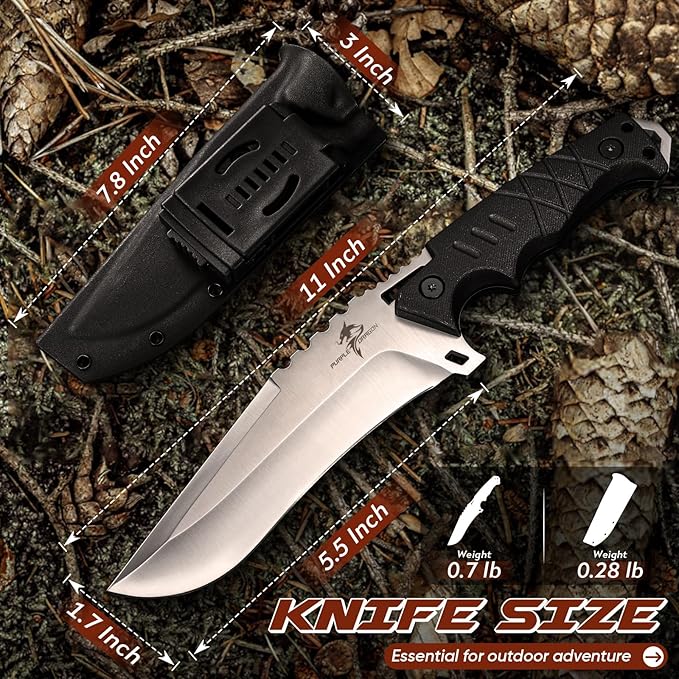 Purple Dragon Tactical Knife with Kydex Sheath - D2 Steel Survival Knives for Camping, Bushcraft, Hunting - Ergonomic G10 Handle Outdoor Survival Gear Gift for Men(Black)