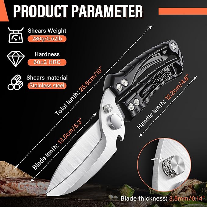 Dream Reach Kitchen Poultry Shears - Heavy Duty Detachable Cooking Scissors for Cutting Chicken, Meat Kitchen Black Food Scissors with Serrated Edge Thanksgiving