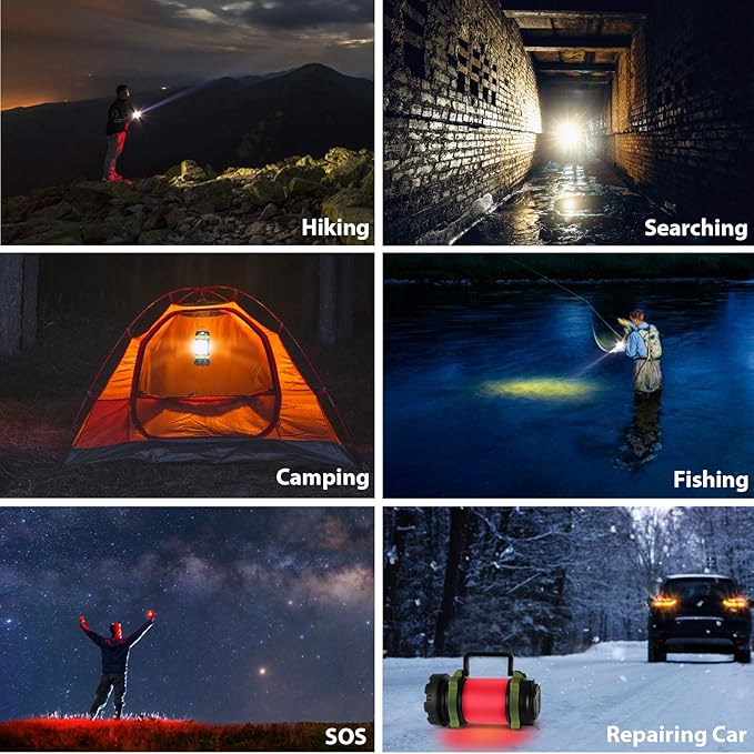 3 Pack Camping Lantern, Outdoor LED Camping Light, Rechargeable Flashlights with 1000LM, 6 Modes, 4000mAh Power Bank, IPX5 Waterproof Portable Emergency Camp Light for Hurricane Hiking - Green
