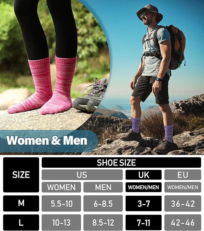 LANLEO Merino Wool Hiking Socks for Women Men Thermal Extra Thick Winter Warm Comfy Cushioning Crew Boot Socks 4 Pairs