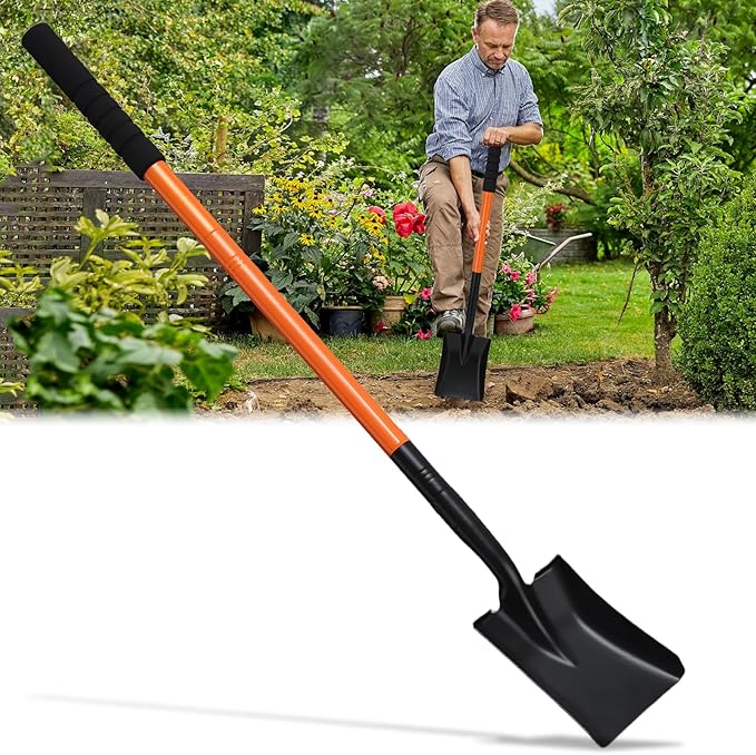 Small Square Shovels for Digging, Garden Spade Shovel Beach Shovels for Kids with 43.3in Handle,Heavy Duty Portable Metal Shovel for Gardening Camping Trenching Digging Landscaping,Off-Road,Orange