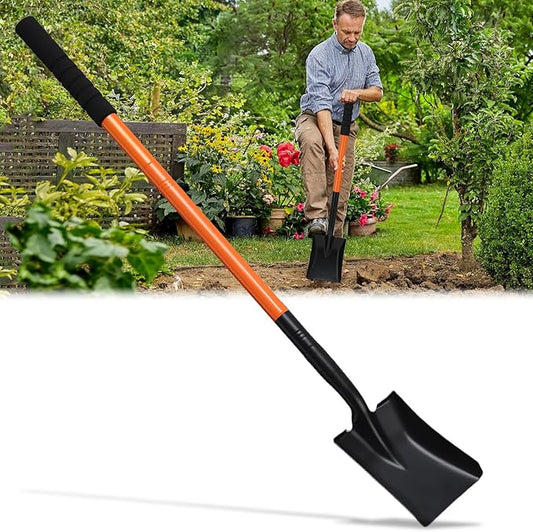 Small Square Shovels for Digging, Garden Spade Shovel Beach Shovels for Kids with 43.3in Handle,Heavy Duty Portable Metal Shovel for Gardening Camping Trenching Digging Landscaping,Off-Road,Orange