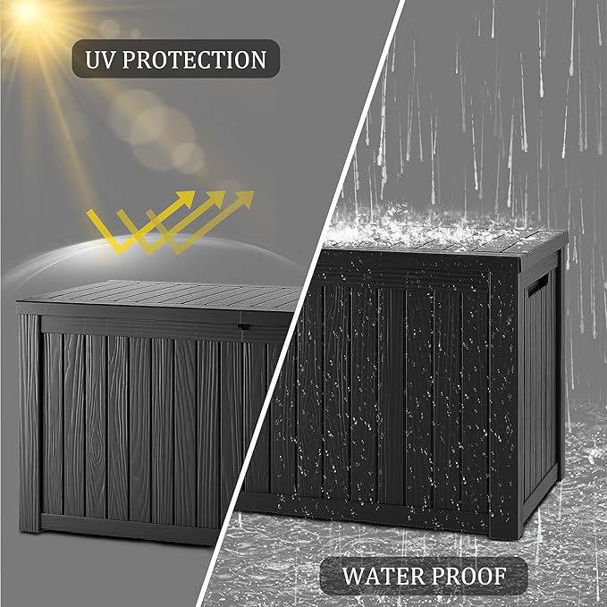 200 Gallon Outdoor Storage Box - Waterproof Patio Deck Box for Outside Deliveries, All-Weather Resin Bin with Lock for Cushions & Tools, UV-Resistant, Matte Black