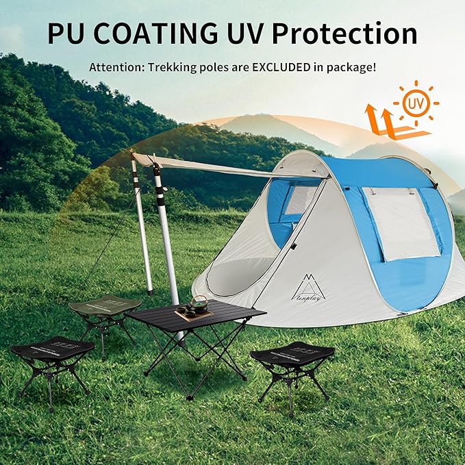 TENPLAY Pop Up Tent,2 People,190T Polyester,Waterproof2000mm,PU Coating,Automatic Setup,2Door,UV Protection,Lightweight,Portable Tent for Hiking,Picnic,Camping