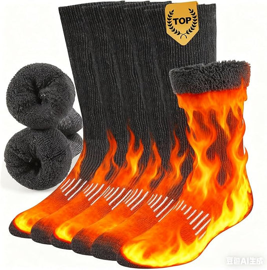 Merino Wool Socks for Men and Women Thermal Crew Winter Hiking Warm Boot Socks For Work With Cushioned Sole 3 Pairs