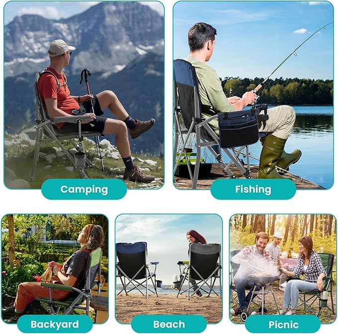 Folding Camping Chair Portable Outdoor Beach Chair, Heavy Duty Foldable Lawn chair Support 330lbs, Collapsible Lightweight Camp Chair with Cup Holder&Carry Bag for Fishing Outside Sports Picnic(Blue)