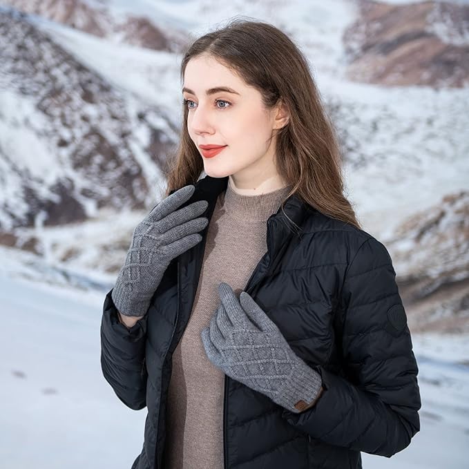 REACH STAR 2 Pairs Winter gloves for women Touch screen Elastic Thermal knit Lining Warm Gloves for Cold weather