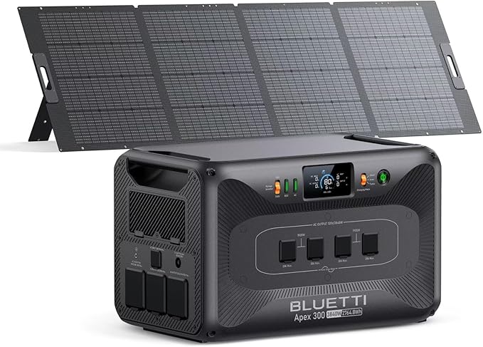 BLUETTI Apex 300 Solar Generator (2025 New) with 350W Solar Panel, 2764.8Wh LFP Battery Backup with 6 3840W AC Outlets (7680W Surge), 120V/240V Dual Voltage, Ideal for Camping and Off-Grid Living