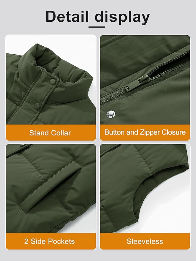 MAGCOMSEN Women's Puffer Down Vest Oversized Zip Up Outerwear Lightweight Winter Padded Gilet Jacket with Pockets